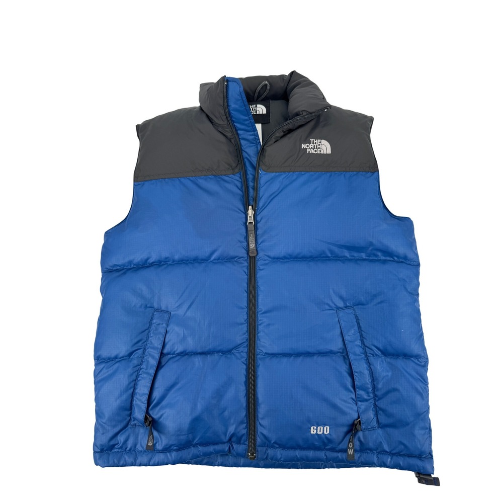 The North Face 600 Down Puffer Vest Boys Large Blue Black Ripstop Nuptse Style
